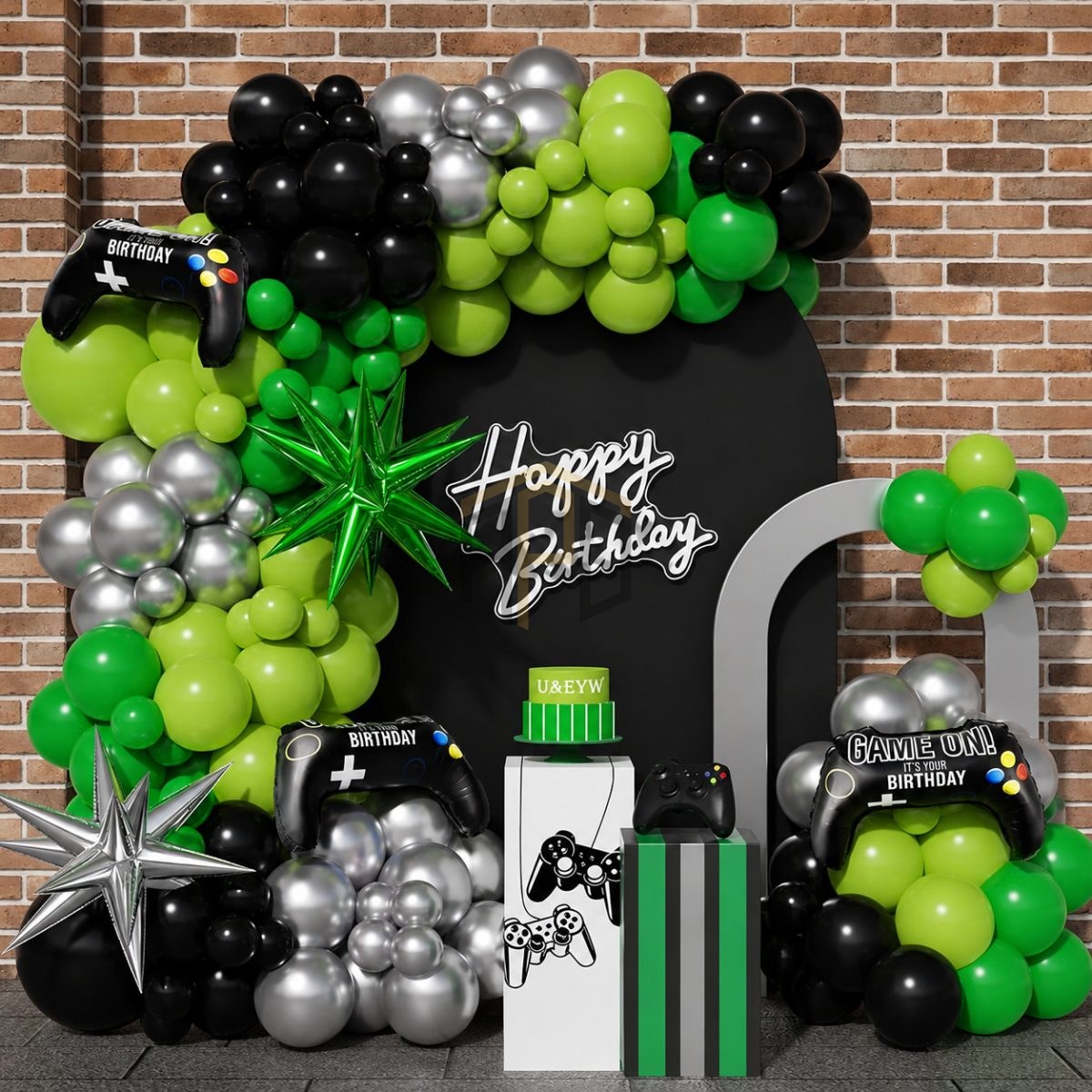 100 PCS Balloon Garland Kit – Green, Lime Green, Black & Silver Latex Balloons