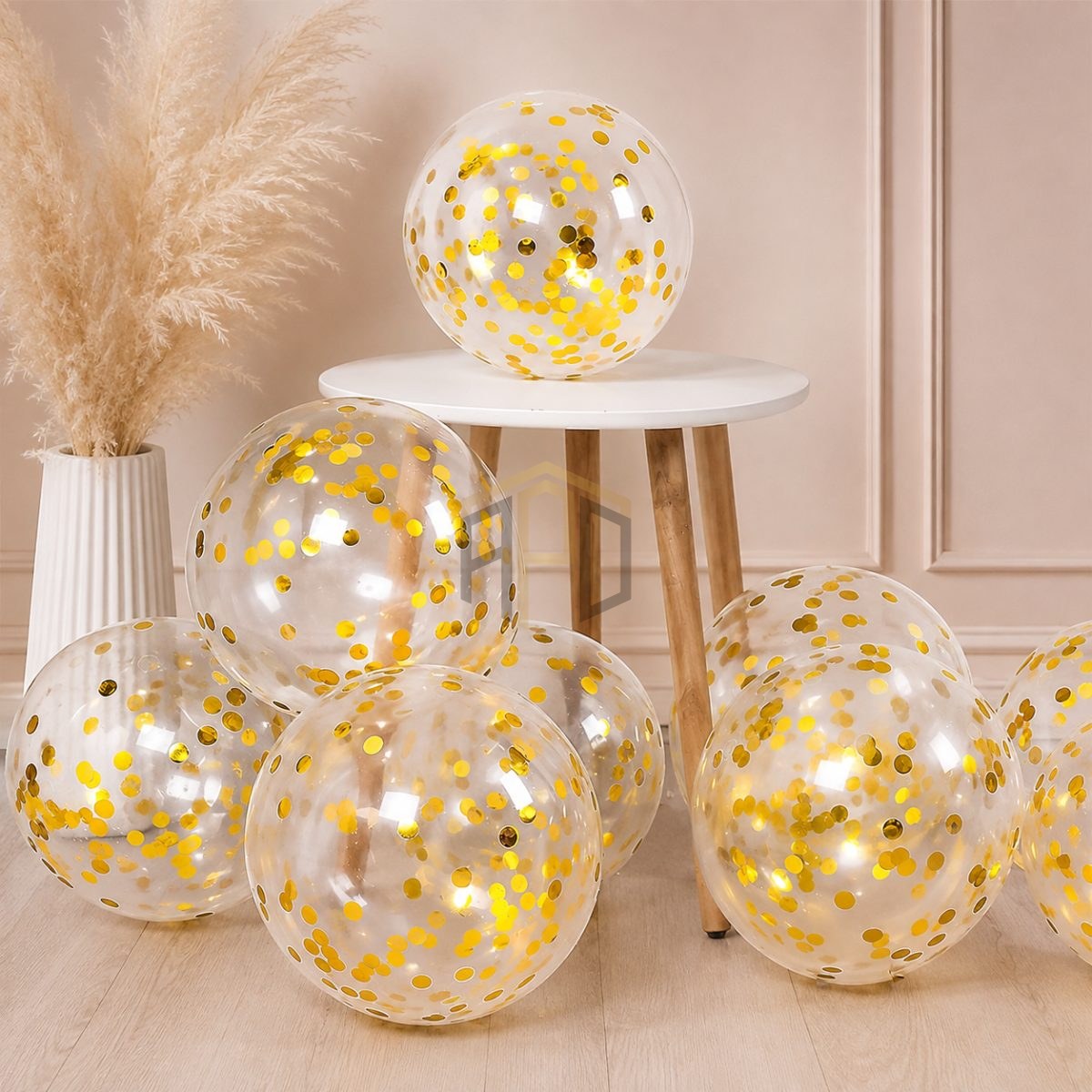 Premium Gold Confetti Balloons – Transparent Party Balloons (Pack of 10)
