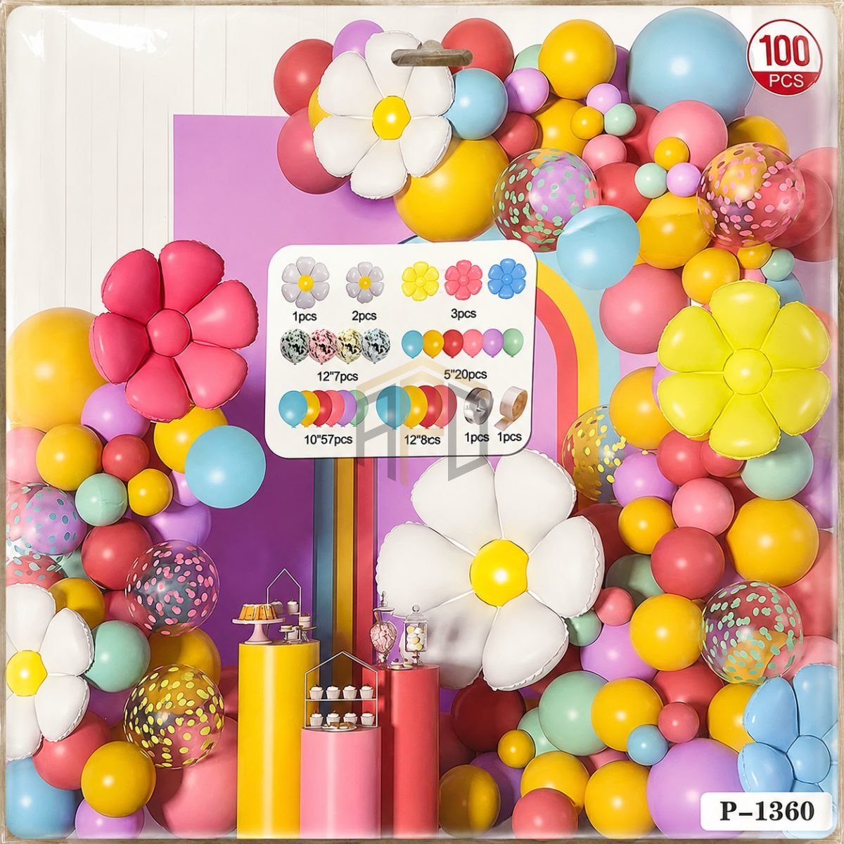 100 Pcs Multicolor Balloon Decoration Kit with Flower & Confetti Balloons – Birthday Party Balloon Set
