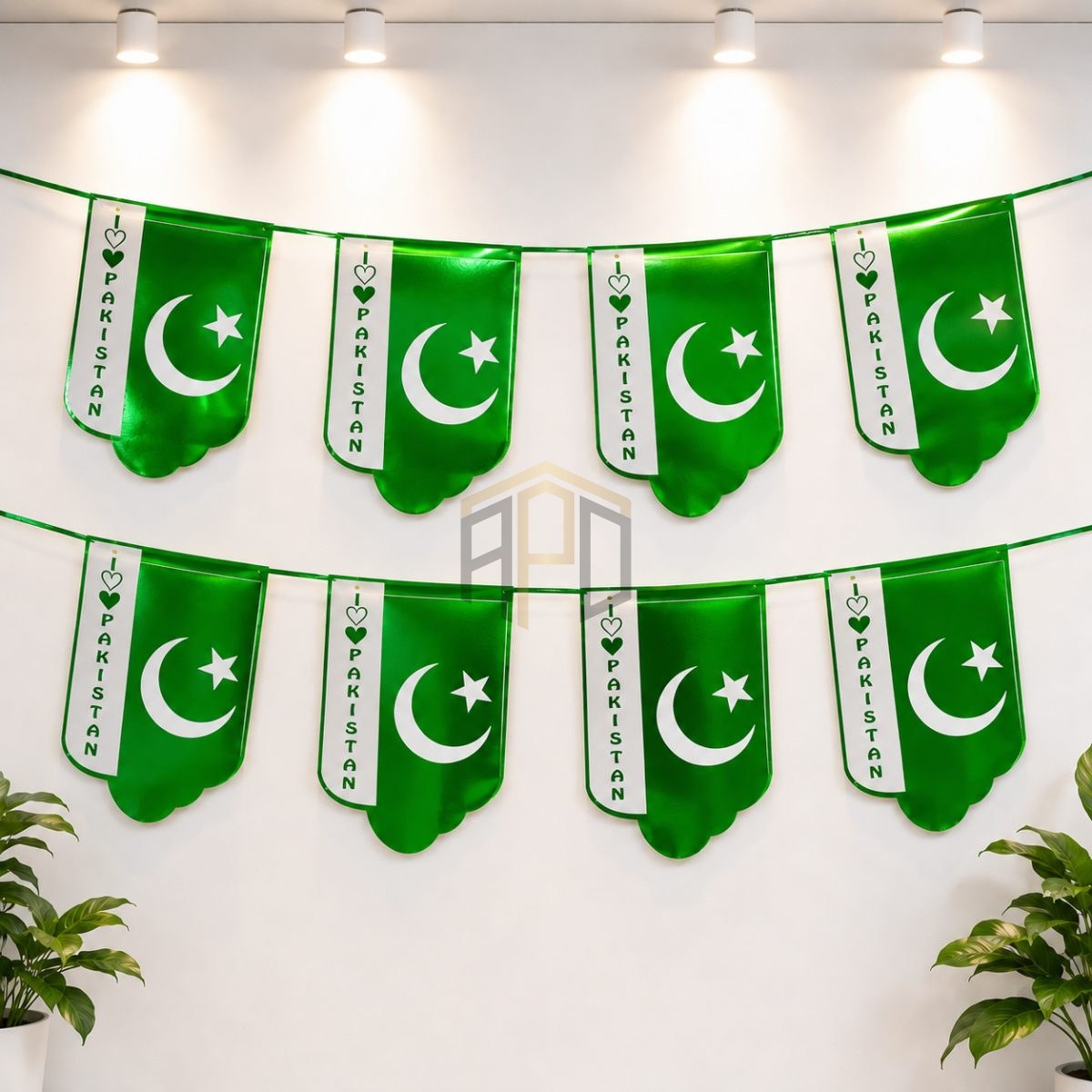 Pakistan Flag Bunting Banner 8 Pcs – Green & White Pakistan Independence Day Decoration