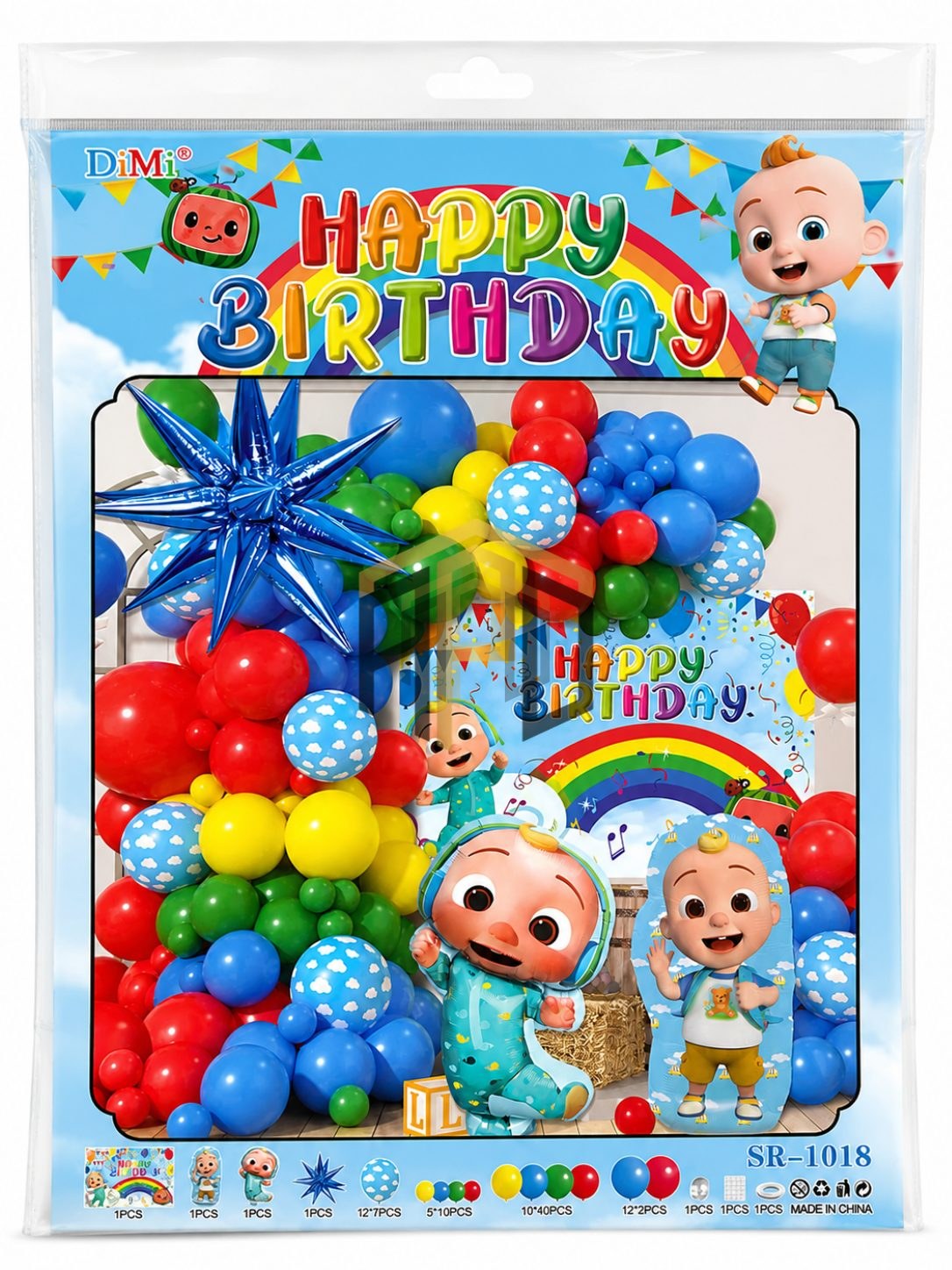 Cocomelon Happy Birthday Balloon Decoration Kit – Blue Rainbow Theme
