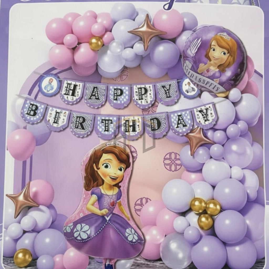 Princess Sofia Birthday Balloon Decoration Kit – Happy Birthday Banner, Balloon Garland & Sofia Theme Party Set for Girls