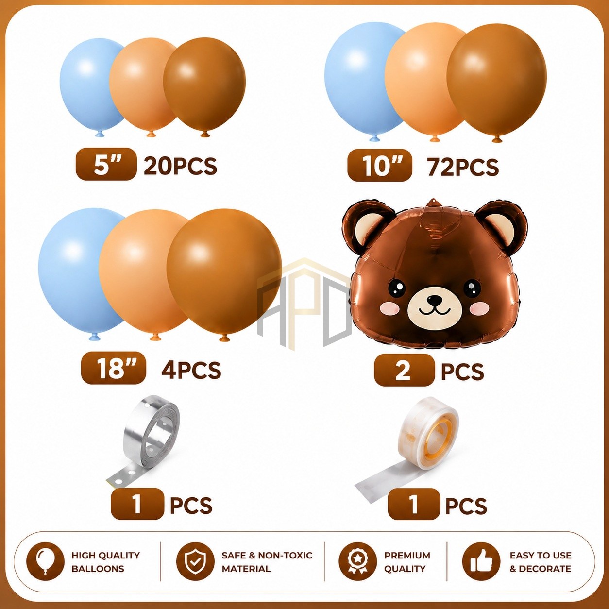 100 PCS Teddy Bear Baby Shower Balloon Garland Arch Kit – Blue & Beige Bear Theme Party Decoration Set for Baby Boy Birthday & Welcome Baby Events