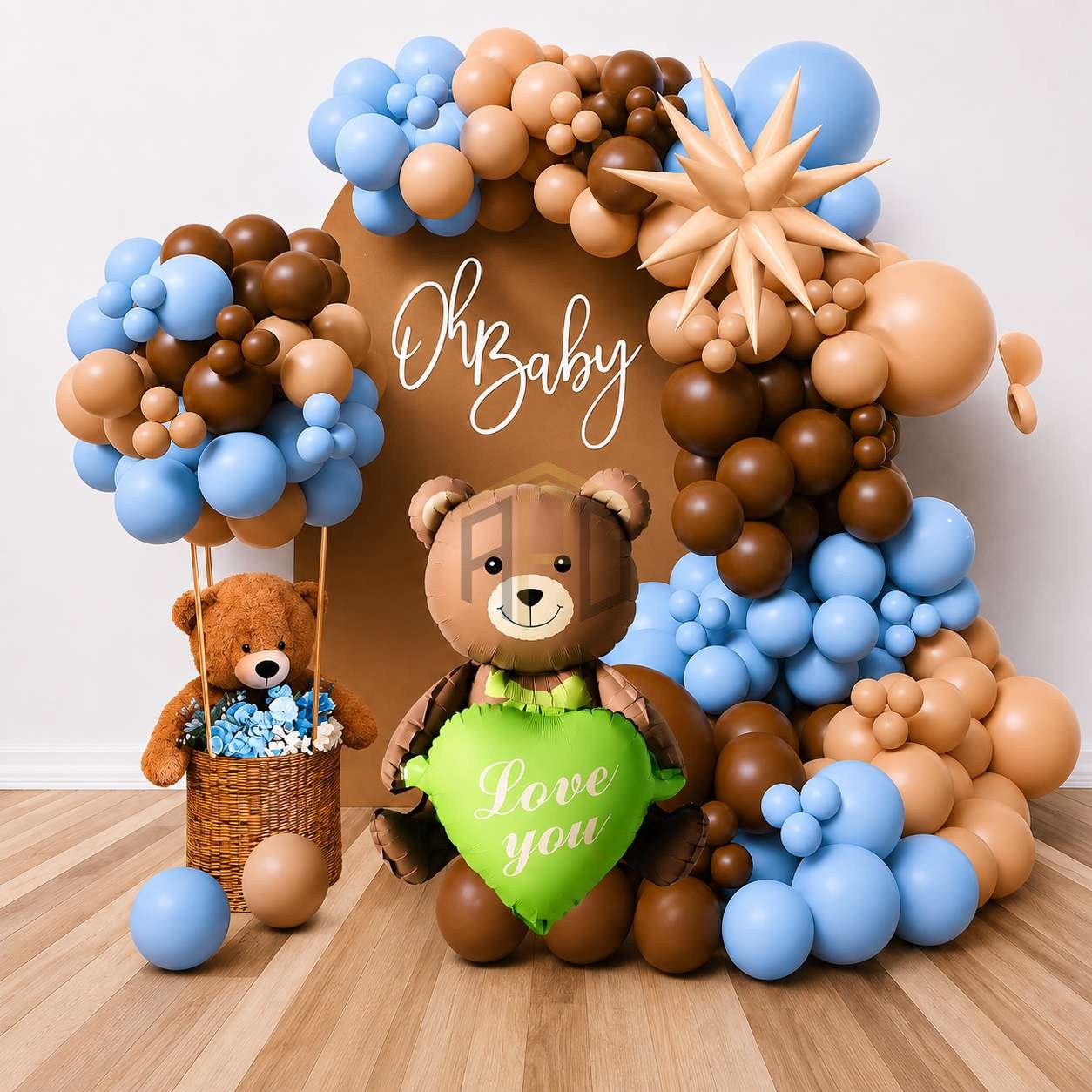 Oh Baby Teddy Bear Balloon Garland Kit – Blue & Brown Baby Shower Set