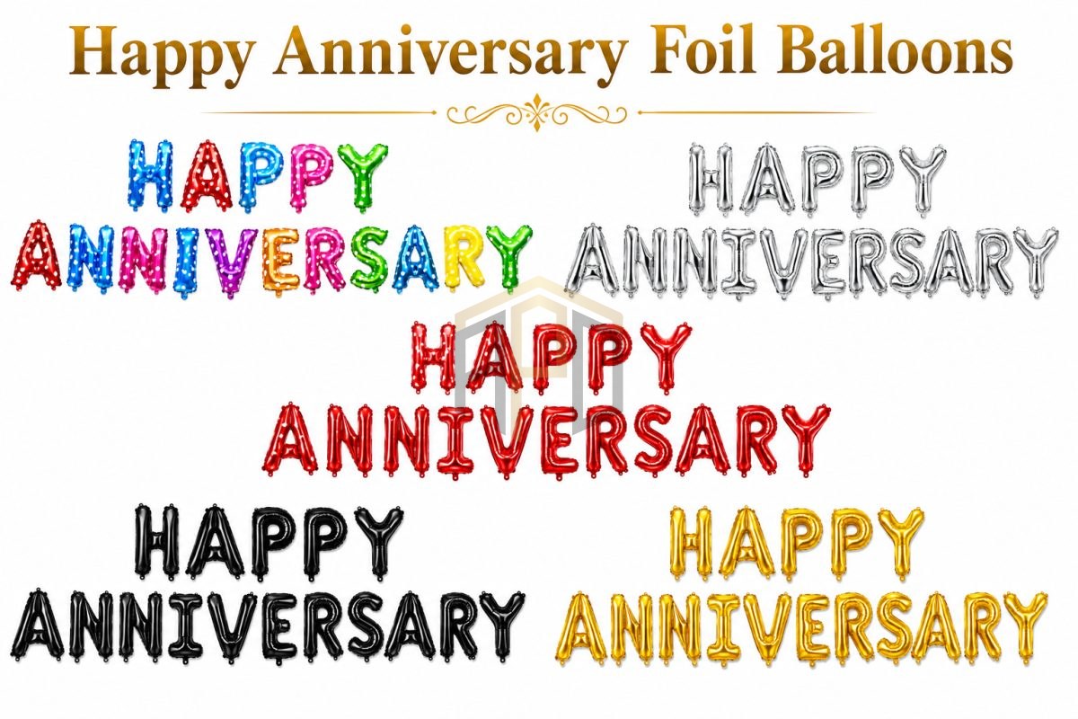 Premium Happy Anniversary Letter Foil Balloon Banner Set – Golden, Silver, Black, Red, Multi Color