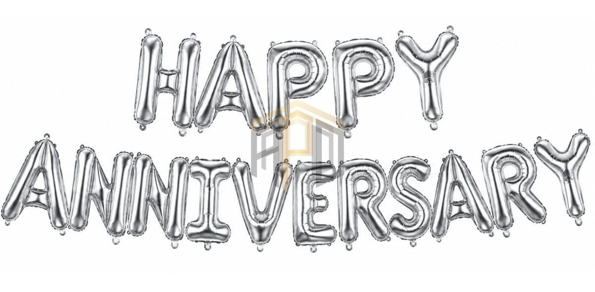 Premium Happy Anniversary Letter Foil Balloon Banner Set – Golden, Silver, Black, Red, Multi Color