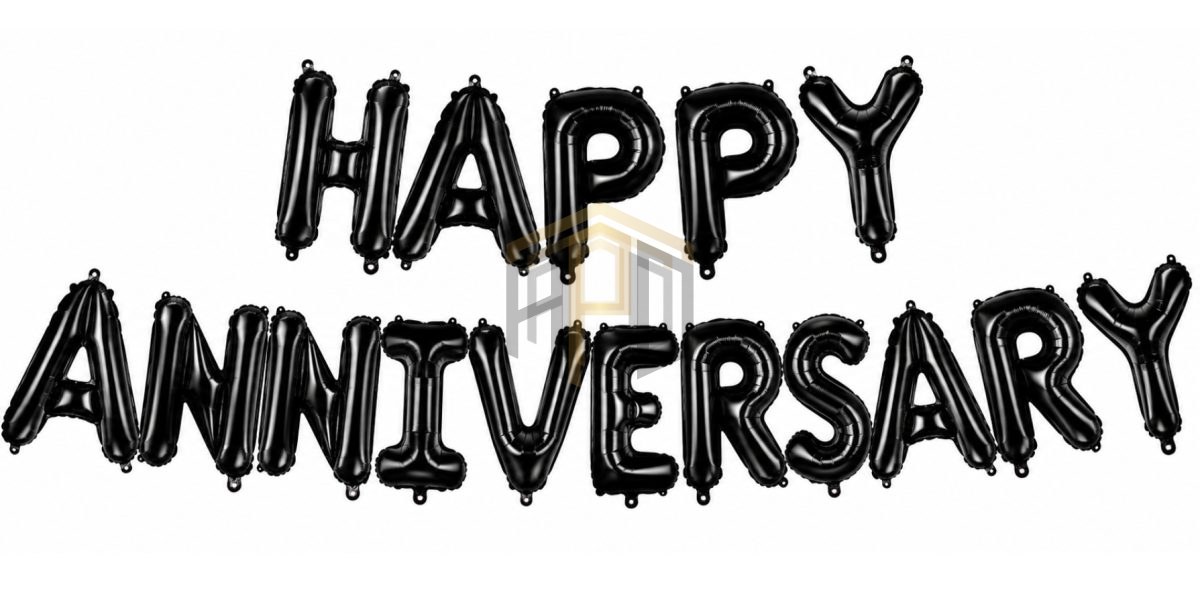 Premium Happy Anniversary Letter Foil Balloon Banner Set – Golden, Silver, Black, Red, Multi Color