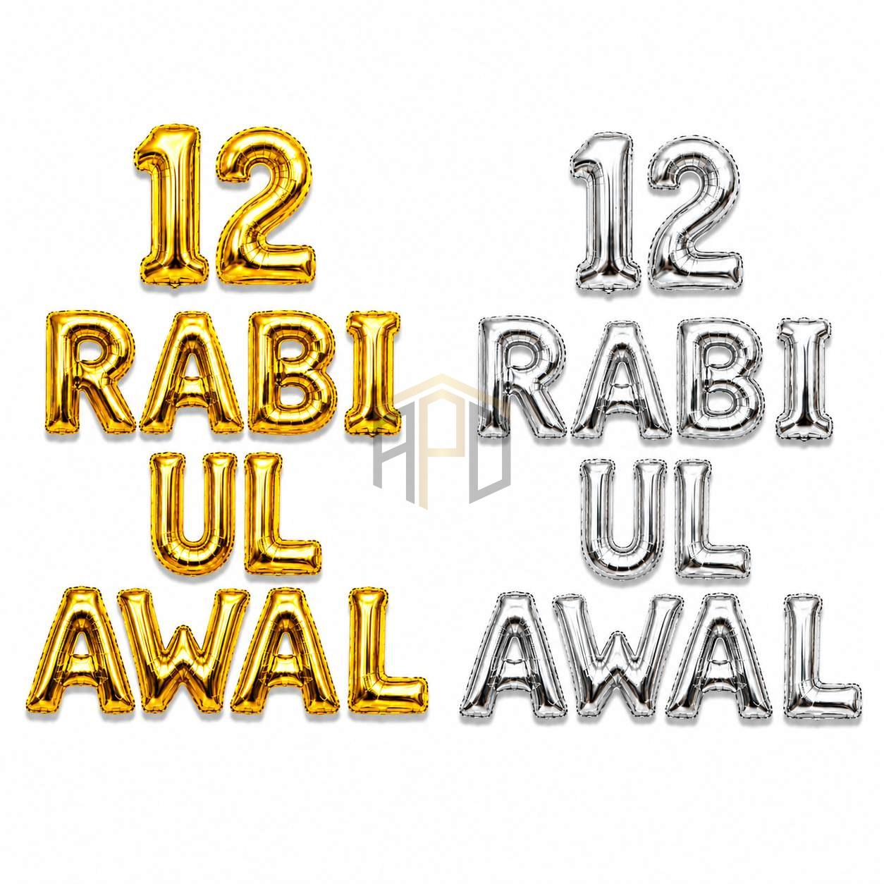 12 Rabi Ul Awal Foil Balloon Letters Gold Silver - Milad Decor