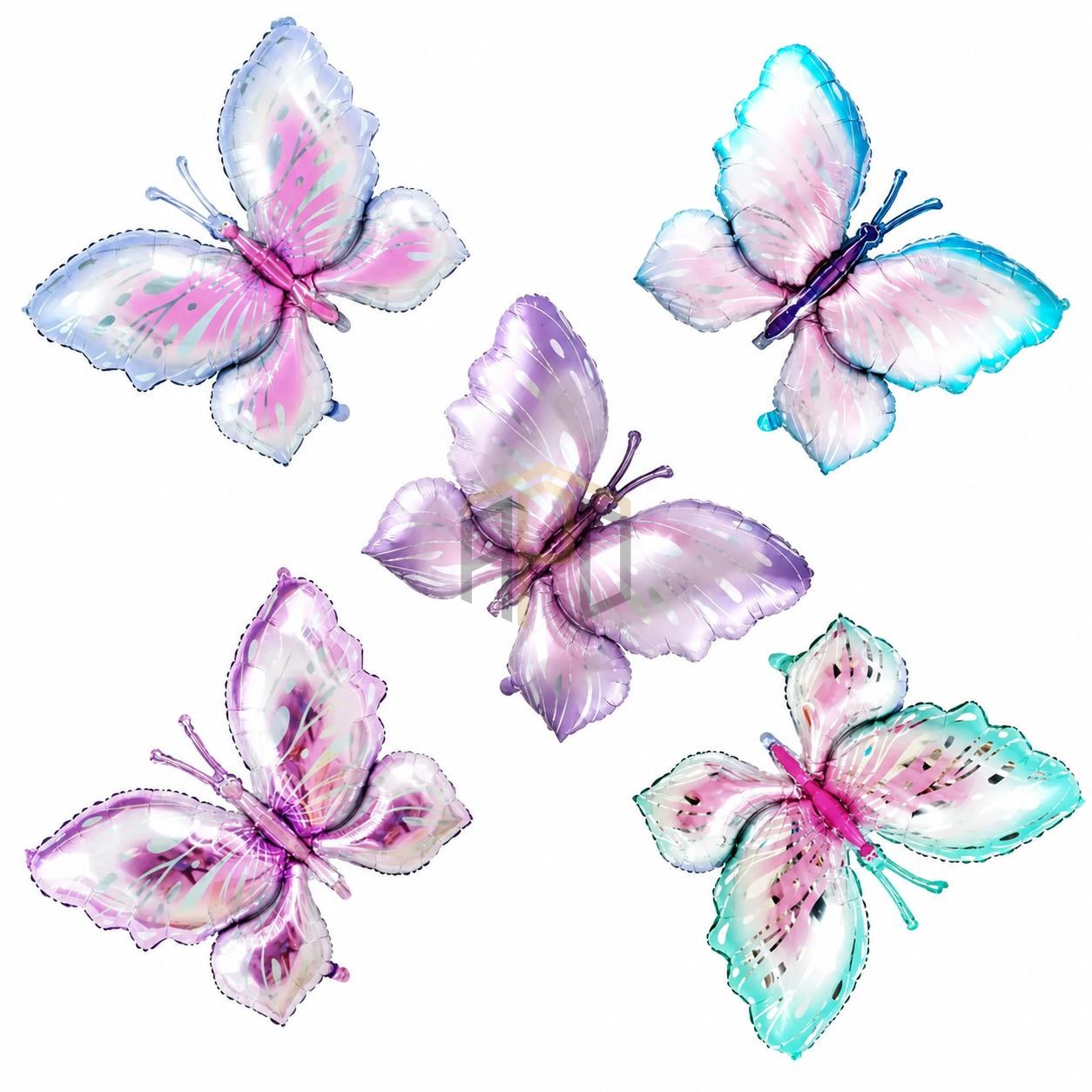 5 Pcs Butterfly Foil Balloons – Pink, Lilac & Blue