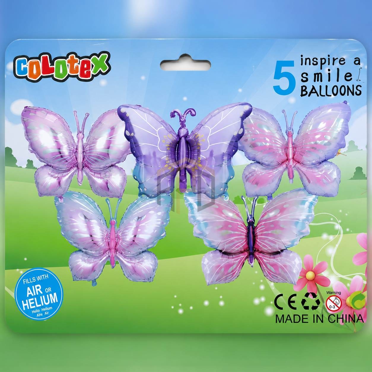 5 Pcs Butterfly Foil Balloons – Pink, Lilac & Blue