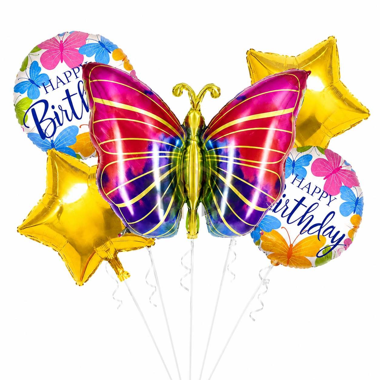 5 Pcs Butterfly & Star Foil Balloon Set