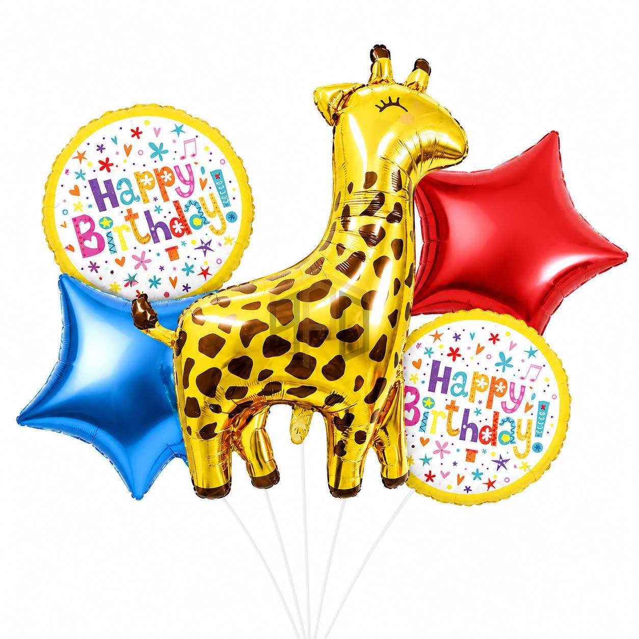 5 Pcs Giraffe & Star Happy Birthday Foil Balloons