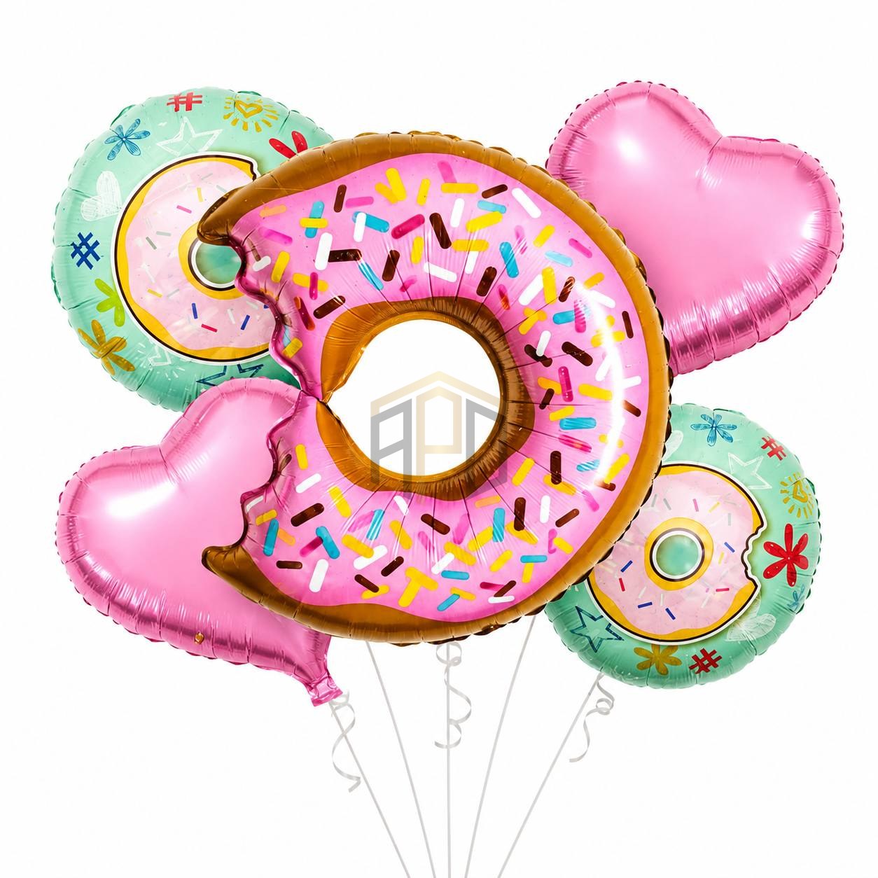 Donut & Heart Foil Balloons Set – 5 Pcs