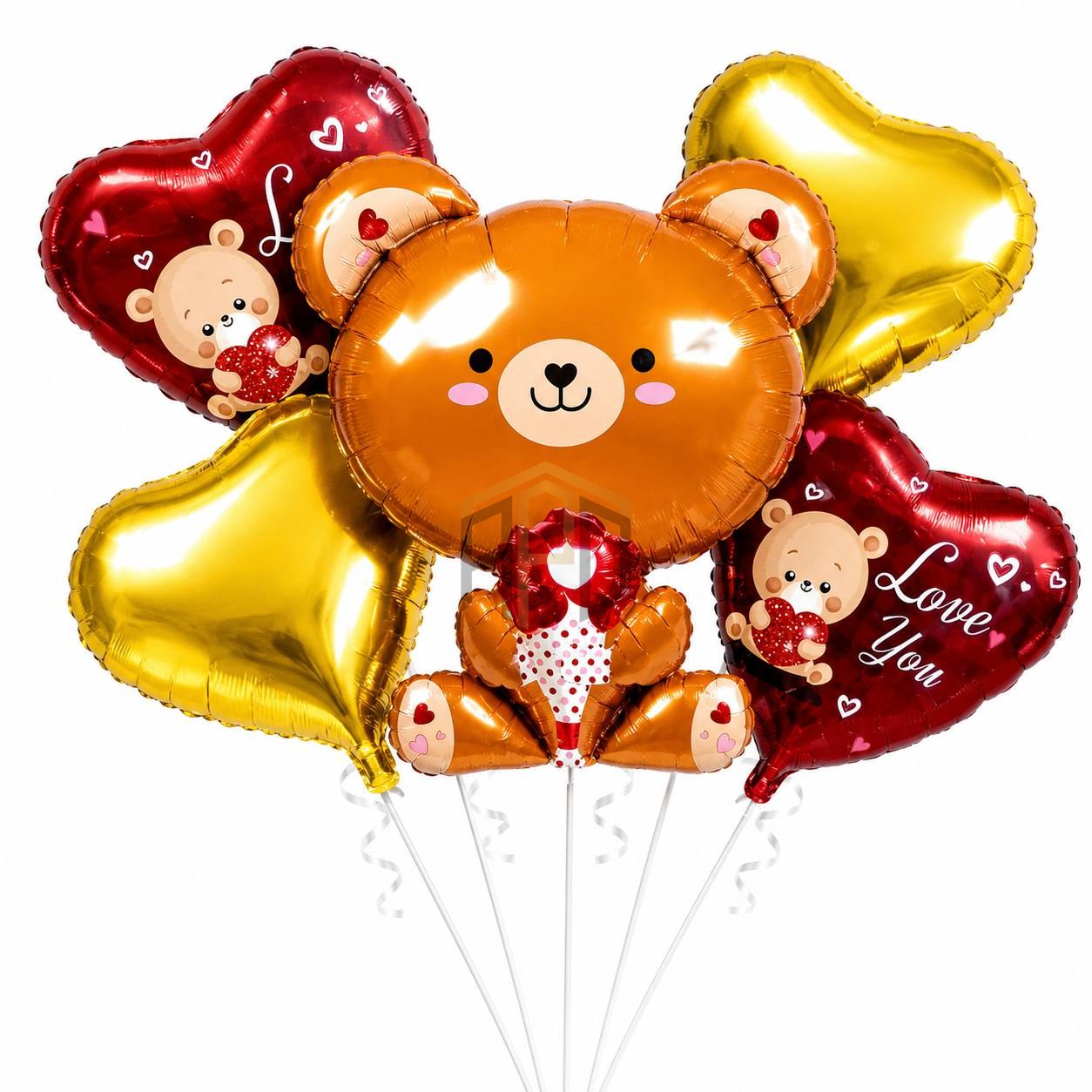 Teddy Bear Love Foil Balloon Set 5 Pcs | Valentine Teddy Bear Balloons