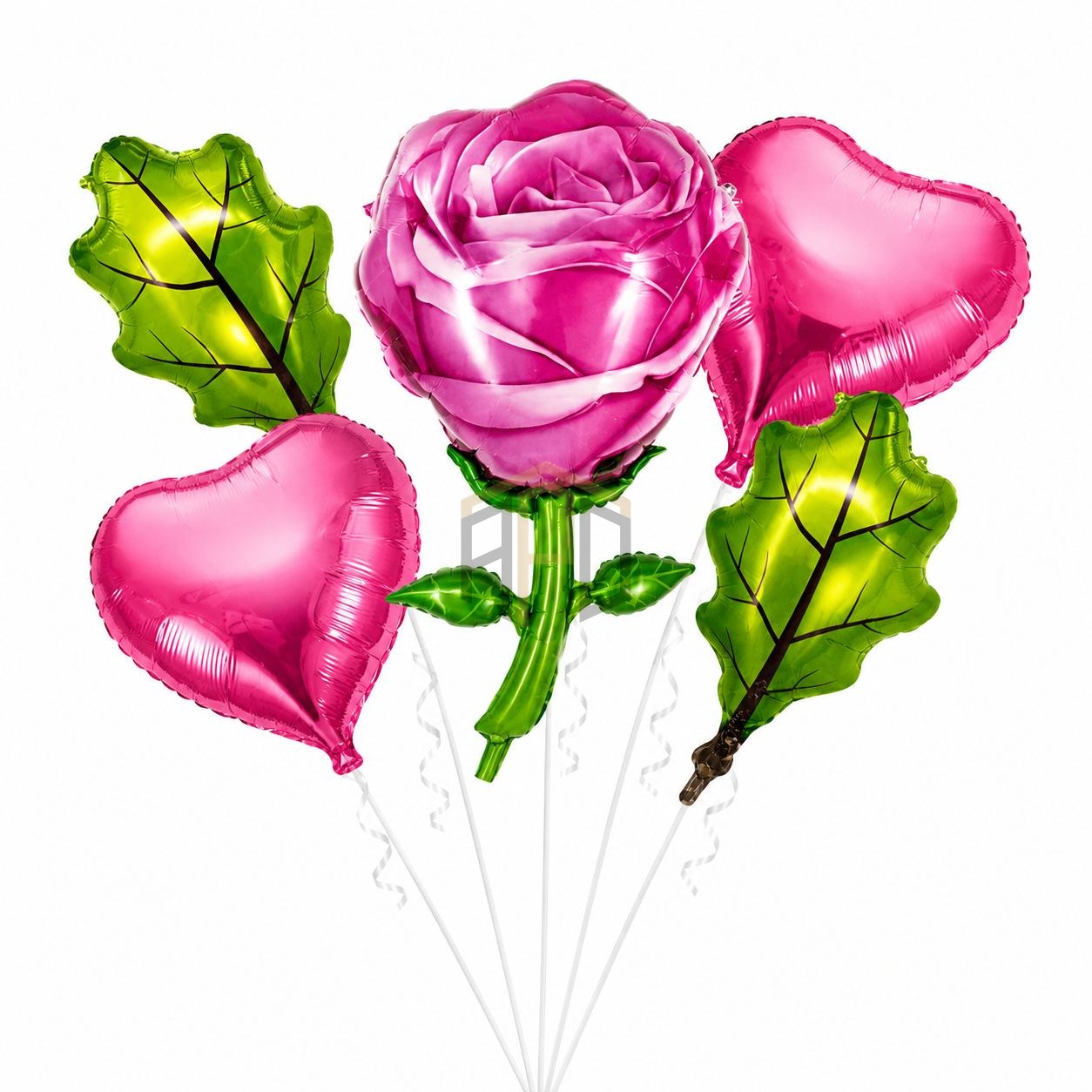 Rose Flower Foil Balloon Set 5 Pcs | Rose & Heart Balloons for Decoration