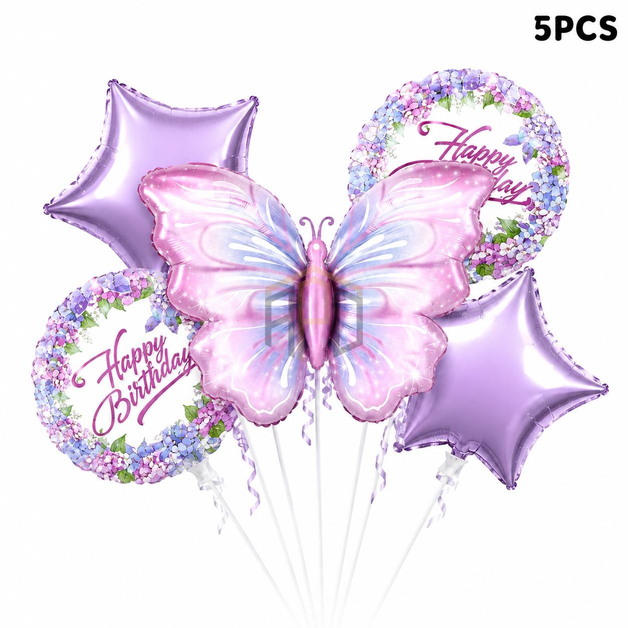 Happy Birthday Butterfly Foil Balloon Set 5 Pcs