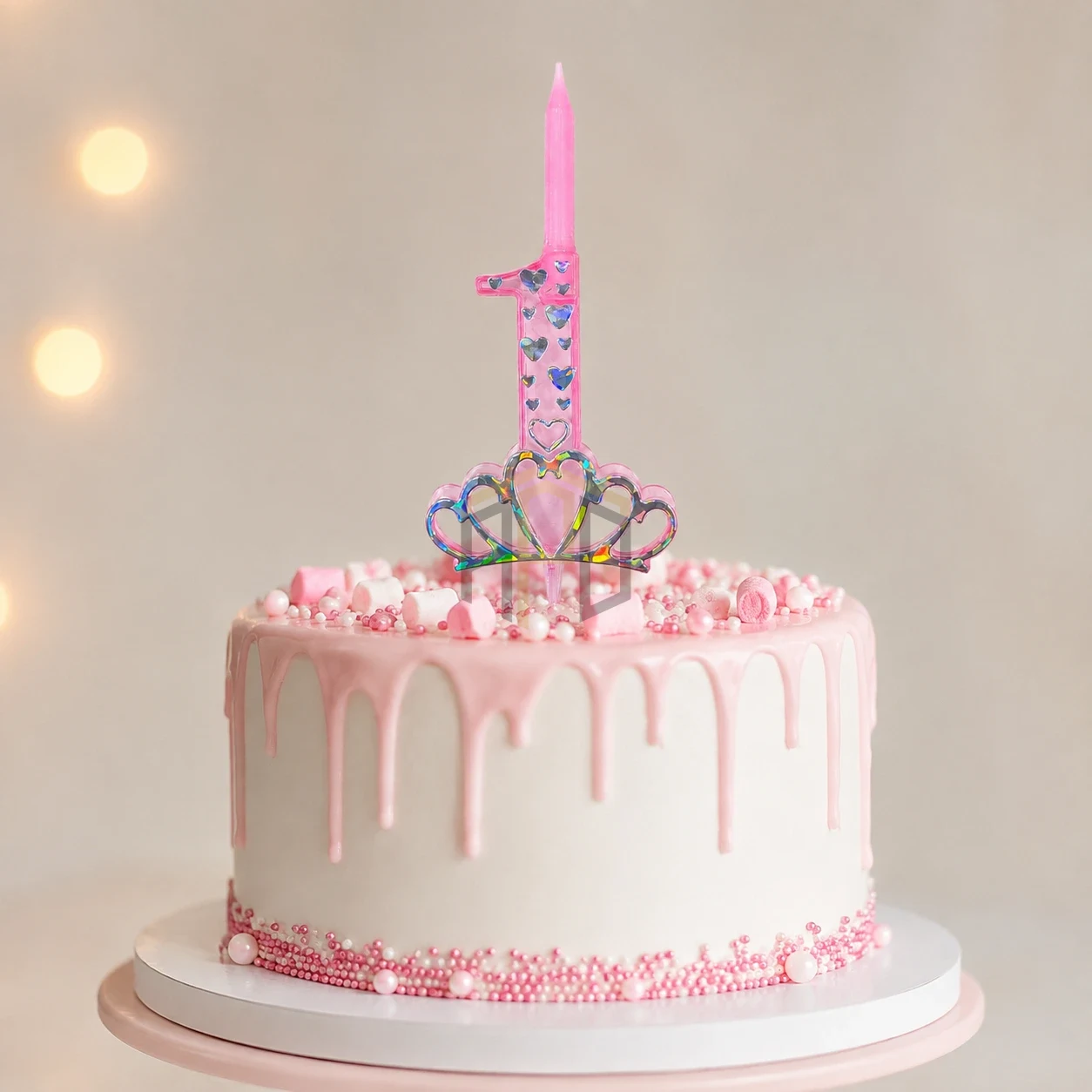 Pink Heart Cake Candle