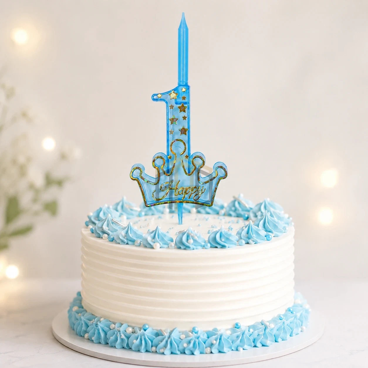 Blue Crown Number 1 Birthday Cake Candle
