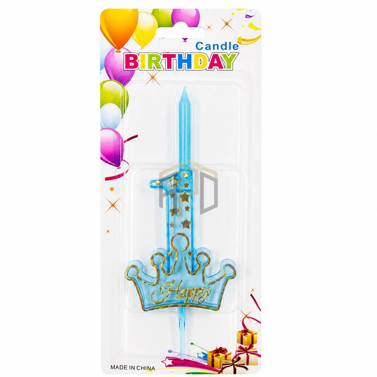 Blue Crown Number 1 Birthday Cake Candle