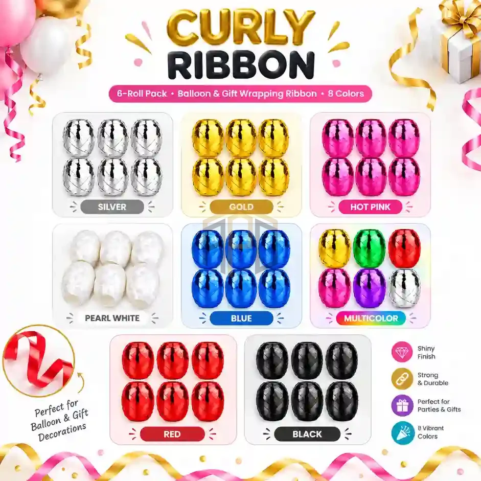 Curly Ribbon Roll 6 Pcs – Balloon & Gift Wrapping Ribbon