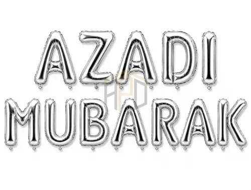 Azadi Mubarak Letter Foil Balloon Banner – Gold & Silver Pakistan Independence Day Decoration