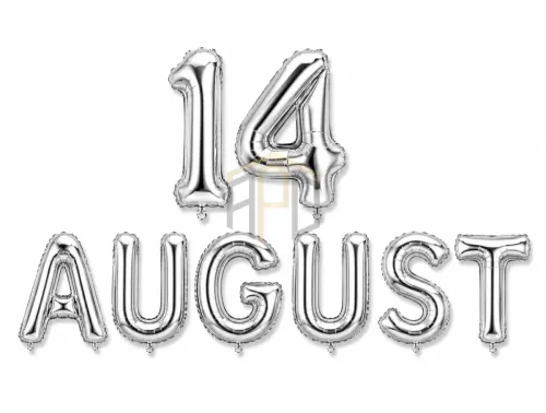 Premium 14 August Number Foil Balloon Set – Golden & Silver | Independence Day Decoration