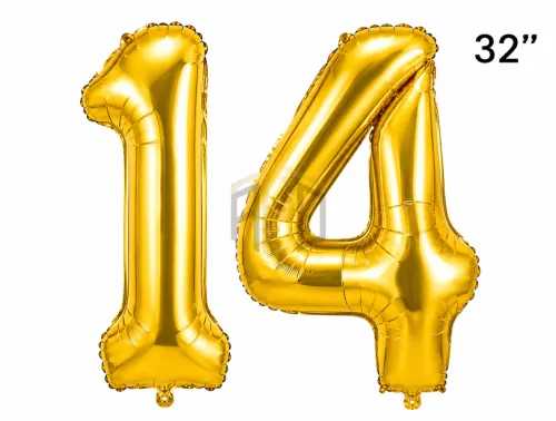 32 Inch Number 14 Foil Balloon Set – Gold & Silver Metallic Birthday & Party Decoration Balloon