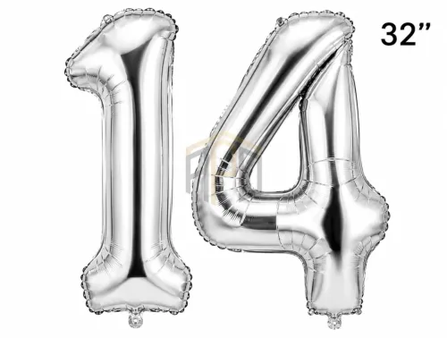 32 Inch Number 14 Foil Balloon Set – Gold & Silver Metallic Birthday & Party Decoration Balloon