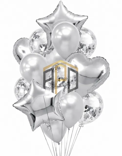Silver & Green Balloon Bouquet Decoration Set with Star, Heart & Confetti Balloons | Premium Party Decoration Kit