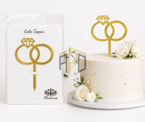 Wedding Rings Cake Topper – Golden Acrylic Engagement & Wedding Cake Decoration Topper