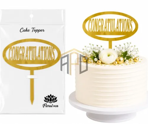 Congratulations Cake Topper – Premium Golden Mirror Acrylic Cake Decoration for Celebrations