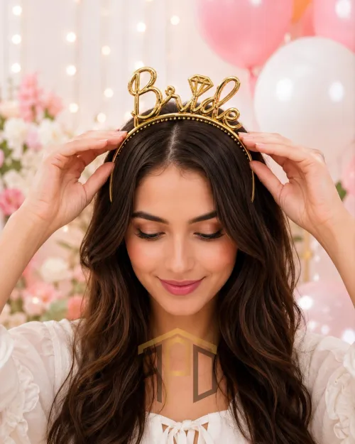 Bride Script Headband with Diamond Design – Gold & Silver Bridal Hair Band for Bridal Shower, Bachelorette Party, Wedding Celebration