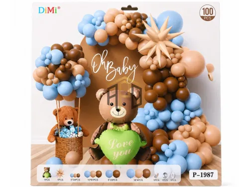 Oh Baby Teddy Bear Balloon Garland Kit – Blue & Brown Baby Shower Set