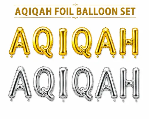 Premium Aqiqah Mubarak Letter Foil Balloon Banner Set – Gold & Silver | Party Decoration Balloon