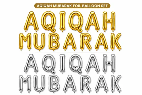Aqiqah Mubarak Letter Foil Balloon Banner Set 16 Inch | Gold & Silver Party Decoration Balloons
