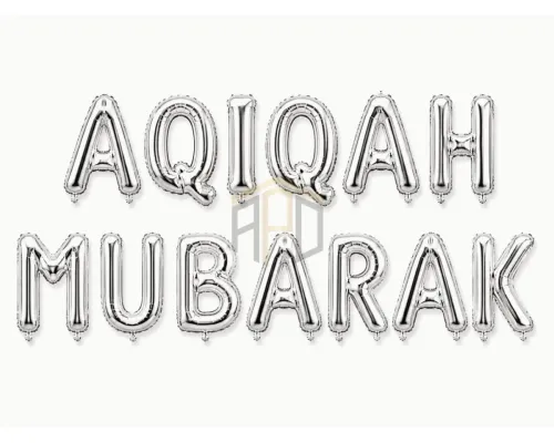 Aqiqah Mubarak Letter Foil Balloon Banner Set 16 Inch | Gold & Silver Party Decoration Balloons