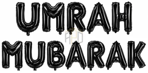 UMRAH MUBARAK Foil Letter Balloon Banner Set – Gold, Silver & Black Colours Available