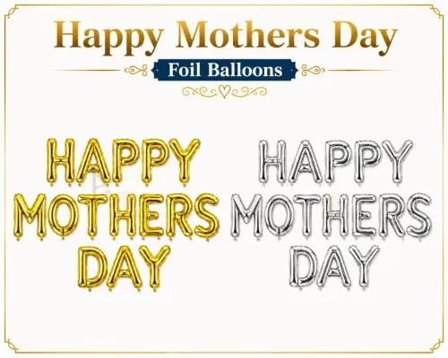 Happy Mother's Day Foil Balloon Banner Set – Gold & Silver Letter Balloons