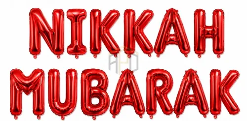 Nikah Mubarak Letter Foil Balloon Banner for Wedding & Islamic Nikah Decorations | Gold, Silver, Black & Red