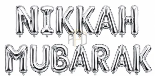 Nikah Mubarak Letter Foil Balloon Banner for Wedding & Islamic Nikah Decorations | Gold, Silver, Black & Red