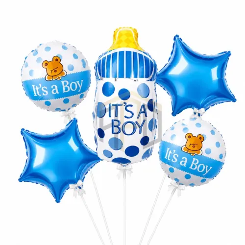 It's a Boy Baby Shower Foil Balloon Set with Baby Bottle & Star Balloons | Blue Baby Boy Welcome Decoration