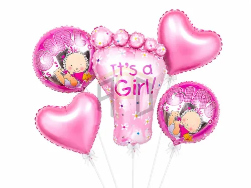 It's a Girl Foot Shape Foil Balloon Set with Pink Heart Balloons – Baby Girl Welcome Decoration Kit