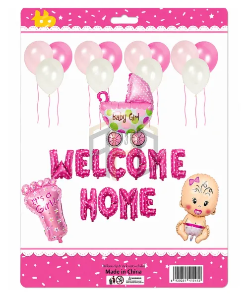 Welcome Home Baby Girl Balloon Decoration Kit – Pink Baby Girl Welcome Party Foil Balloon Set