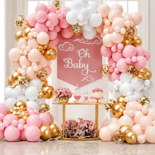 100PCS Pink & Rose Gold Balloon Garland Kit – Birthday & Baby Shower