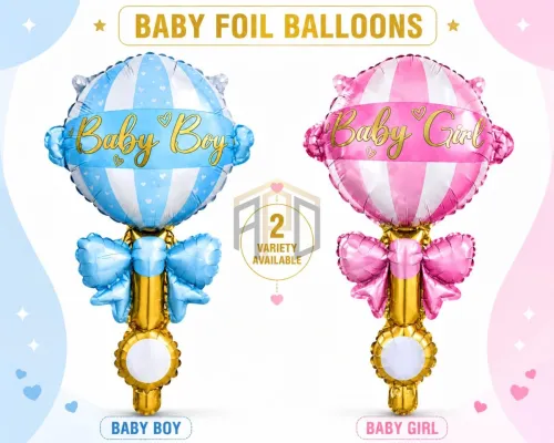 Premium Baby Rattle Foil Balloon – Baby Boy & Baby Girl Welcome Party Balloon