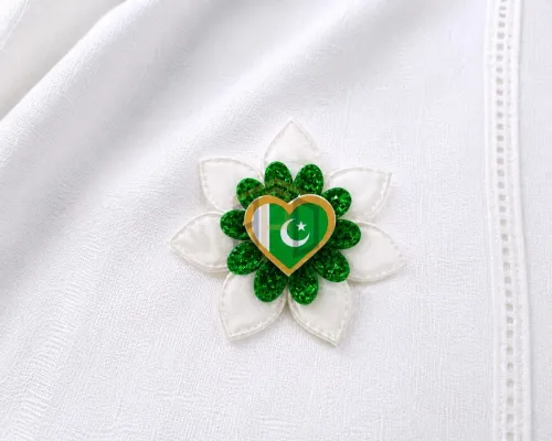 Pakistan Independence Flower Heart Badge Pin
