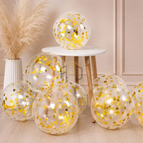 Premium Gold Confetti Balloons – Transparent Party Balloons (Pack of 10)