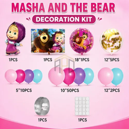 DiMi Masha and the Bear Happy Birthday Balloon Decoration Kit – Cartoon Theme Party Set with Balloon Garland (YY-199)