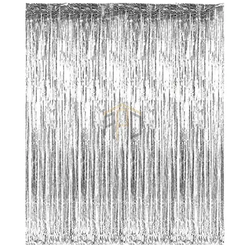 1½ x5 FT Silver Green Foil Fringe Curtain