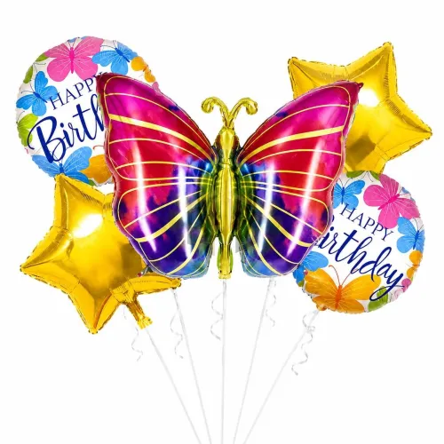 5 Pcs Butterfly & Star Foil Balloon Set